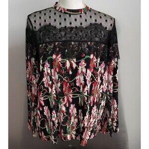 Ella Moon Black Sheer Lace Floral Pleated Gothic Victorian Womens Small NWOT